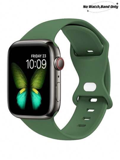 1pc Green Fashionable Soft Silicone Sports Watch Strap Butterfly Buckle Comfortable Adjustable Waterproof Wristband, For Apple Watch Band 38/40/41/42/44/45/46/49mm, For Apple Watch Series Ultra/SE/11/10/9/8/7/6/5/4/3/2/1, Intelligent Watch Accessories