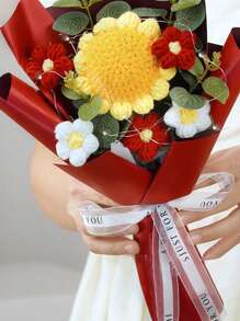 1 件人造花向日葵成品花束，手工钩编针织花，情人节礼物，适合家居装饰、派对装饰、情人节、礼物 - 彩色 - 查看 18