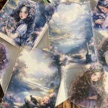 每包10張防水閃亮塑膠貼紙，角色、夢幻、花朵女孩、可愛女孩、手帳裝飾、手繪材料、貼紙