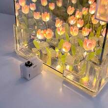 21pz Flor Lámpara de noche de tulipán, lámpara LED de espejo infinito, tulipanes, decoración de producto terminado, luces artificiales, lámpara de mesita de noche Regalo para novia, niños DIY, regalo de cumpleaños, decoración de la habitación 12*12*12CM - Morado - Ver 8