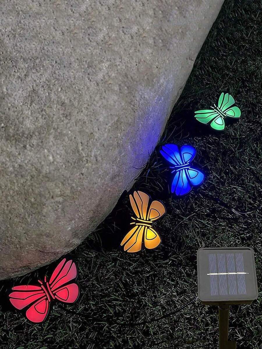 1pc One Drag Four Solar Butterfly Lights, One Drag Four Chrysanthemum Lights, Tree Vine Backyard Decoration Outdoor Solar Lights, Garden Garden Lawn Decorative Lights