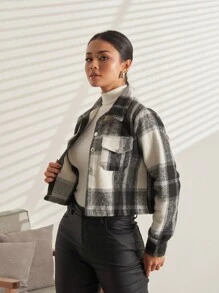 Casaco Xadrez Bortao Jaqueta Bolso Feminina Blusa De Frio Simplez Festa junina