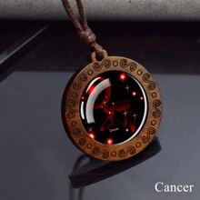 12 Constellation Necklace Starry Sky Zodiac Round Glass Wood Pendant Necklace Birthday Gift Couples Jewelry - style - View 23