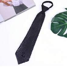 1pc Sequined Zipper Ties For Men, Glitter Sparkly Paillette Adjustable Pre-Tied Zip Necktie, Shinning Sequins Dance Party Magic Show Stage Performance Costume Tie