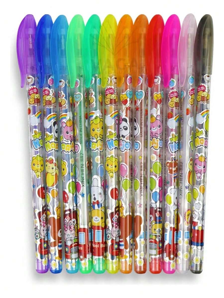 12 Plumas Bolígrafos Gel Colores y Brillos - Multicolor - Ver 1