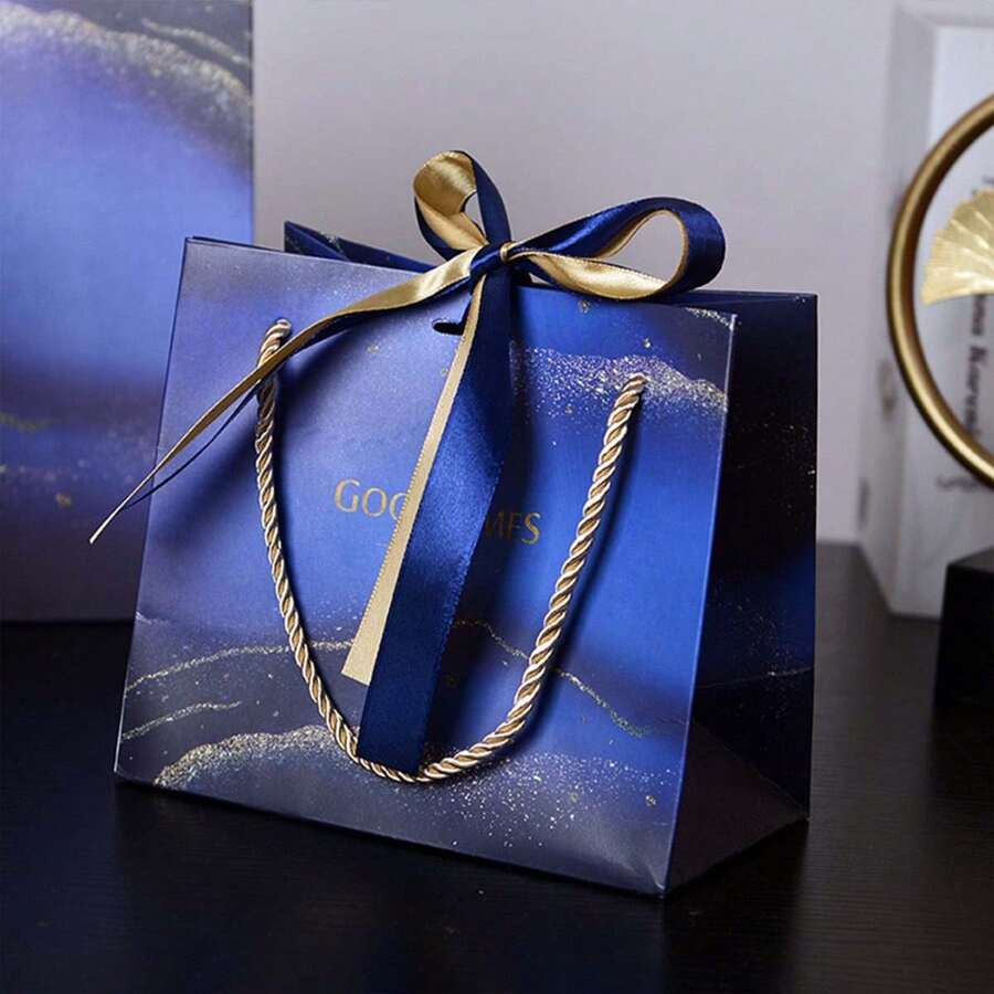 5 Túi Quà Tinh Tế Bằng Bìa Cứng Màu Trắng, Có Tay Cầm Ruy Băng Satin Đôi Dùng Để Đóng Gói Kẹo Và Quà Tặng - 25*20*12cm - Xem 1