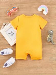 Baby Boy Casual Cartoon Animal Print Romper, sommar - Gul - Visa 2