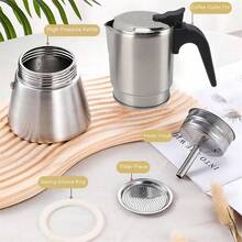 1入組爐頭式意式濃縮咖啡壺，4-6杯不銹鋼摩卡壺，便於在家和辦公室製作濃縮咖啡，適用於電磁爐和瓦斯爐