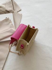 Yogodlns 六邊形編織草編斜挎包，配流蘇裝飾