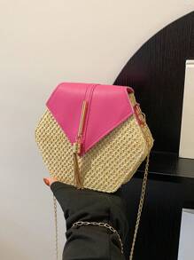 Yogodlns 六邊形編織草編斜挎包，配流蘇裝飾