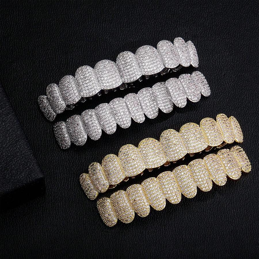 1ชิ้น/2ชิ้น Hip Hop 18K สีเงินชุบเต็ม คิวบิกเซอร์โคเนีย ฟัน Grillz, 10 ...