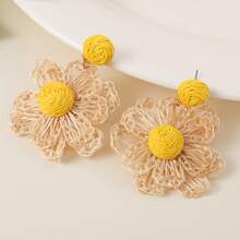 1pair Bohemian Style Raffia Braided Flower Earrings For Women, Suitable For Daily Wear Or Holiday Parties - Flower Earrings - View 9
