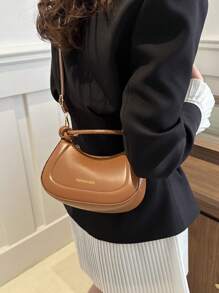 New Fashionable Casual PU Leather Shoulder Bag With Adjustable Strap And Gold Foil Print For Women - Brown - View 6