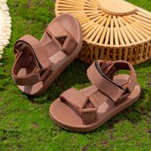 Sandalias sencillas para niños, sandalias planas de unicolor, zapatos de agua casuales, sandalias de talón abierto ligeros adecuados para niños, niñas, bebés y niños pequeños en verano, con correa trenzada, diseño de , sandalias deportivas de senderismo con plantilla de yoga acolchada, cómodas para caminar y para la playa o viajes - Marrón Chocolate - Ver 6