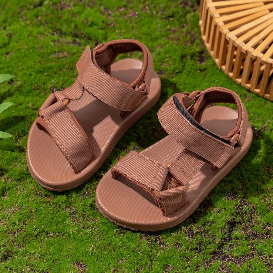 Sandalias sencillas para niños, sandalias planas de unicolor, zapatos de agua casuales, sandalias de talón abierto ligeros adecuados para niños, niñas, bebés y niños pequeños en verano, con correa trenzada, diseño de , sandalias deportivas de senderismo con plantilla de yoga acolchada, cómodas para caminar y para la playa o viajes