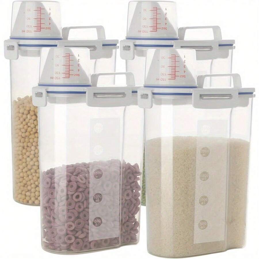 1/4入組 5.5磅米穀密封乾糧儲存容器,帶倒口,加厚塑料透明食品儲存盒,米麵杯,麵粉零食收納盒 - 藍白色 - 查看 1