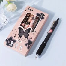 6入組玫瑰蝴蝶中性筆，書寫順暢，快幹，設計簡約，適用於學生考試與辦公室使用，適合禮品，0.5mm黑色 - 黑色 - 查看 5