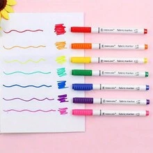 Set de 8 colores de plumas de pintura para tela de ropa y manualidades DIY, plumas de pintura de pigmento de grafiti para camiseta, útiles escolares y de oficina - Multicolor - Ver 7