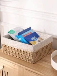 1 pezzo Scatola di immagazzinamento intrecciata a mano da scrivania, cesto di immagazzinamento, scatola di immagazzinamento, stile retrò, per cancelleria, snack, cucina, giocattoli, cosmetici, cucina, accessori per la cucina, utensili da cucina, organizer per la cucina, organizer per il trucco, oggetti per matrimoni, decorazioni floreali, oggetti per la casa, tavolo, decorazioni per la casa, organizzazione e immagazzinamento domestico, decorazione della stanza, decorazione della camera da letto, cesto per piante in corda di stile bohémien, decorazione da giardino in rattan naturale misto, cesti boho con cornice in metallo per atmosfera costiera, cesto geometrico, per il ritorno a scuola