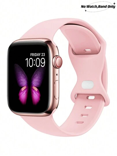 1pc Pink Fashionable Soft Silicone Sports Watch Strap Butterfly Buckle Comfortable Adjustable Waterproof Wristband, For Apple Watch Band 38/40/41/42/44/45/46/49mm, For Apple Watch Series Ultra/SE/11/10/9/8/7/6/5/4/3/2/1, Intelligent Watch Accessories