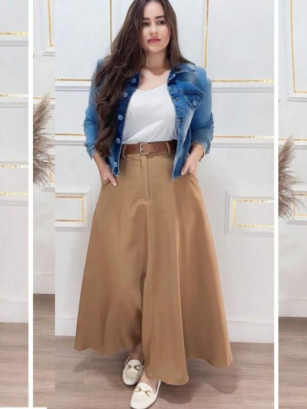 Saia longa alfaiataria com bolso moda evangélica