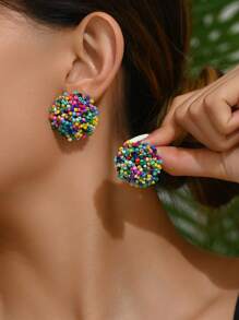 Bead Decor Earrings - Black - View 8