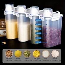 1/4入組 5.5磅米穀密封乾糧儲存容器，帶倒口，加厚塑料透明食品儲存盒，米麵杯，麵粉零食收納盒 - 藍白色 - 查看 7