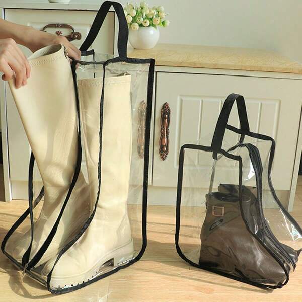 1pc PVC Waterproof Transparent Shoe Storage Bag, Dust-Proof Zipper Closure Shoe Organizer Bag For Home, Dorm