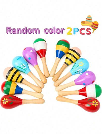 1 pieza/2 piezas/4 piezas Mini maracas de madera para niños, recuerdos de fiesta de carnaval y maracas de bebé con sonajeros de madera, maracas de colores perfectas para fiestas (color aleatorio)