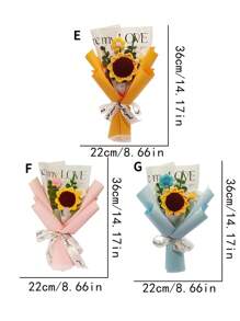 1 件人造花向日葵成品花束，手工钩编针织花，情人节礼物，适合家居装饰、派对装饰、情人节、礼物 - 彩色 - 查看 7