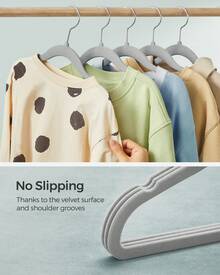 SONGMICS Hangers, Pack Of 50 Velvet Hangers With Rose Gold Hooks, Non-Slip Hangers For Clothes In Closet - Light Grey - View 2