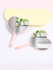 1pc Heart Shaped Portable Plastic Handheld Mirror, High Definition Handle Mirror Makeup Mirror, Cute Glass Mirror For Women - Multicolor - View 10
