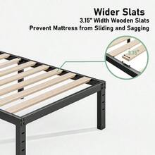 1pc,  Bed Frame With Wide Wood Slats / 18 Inch High Cal King Heavy Duty Metal Mattress Foundation/Noise-Free Platform/No Box Spring Needed/Easy Assembly