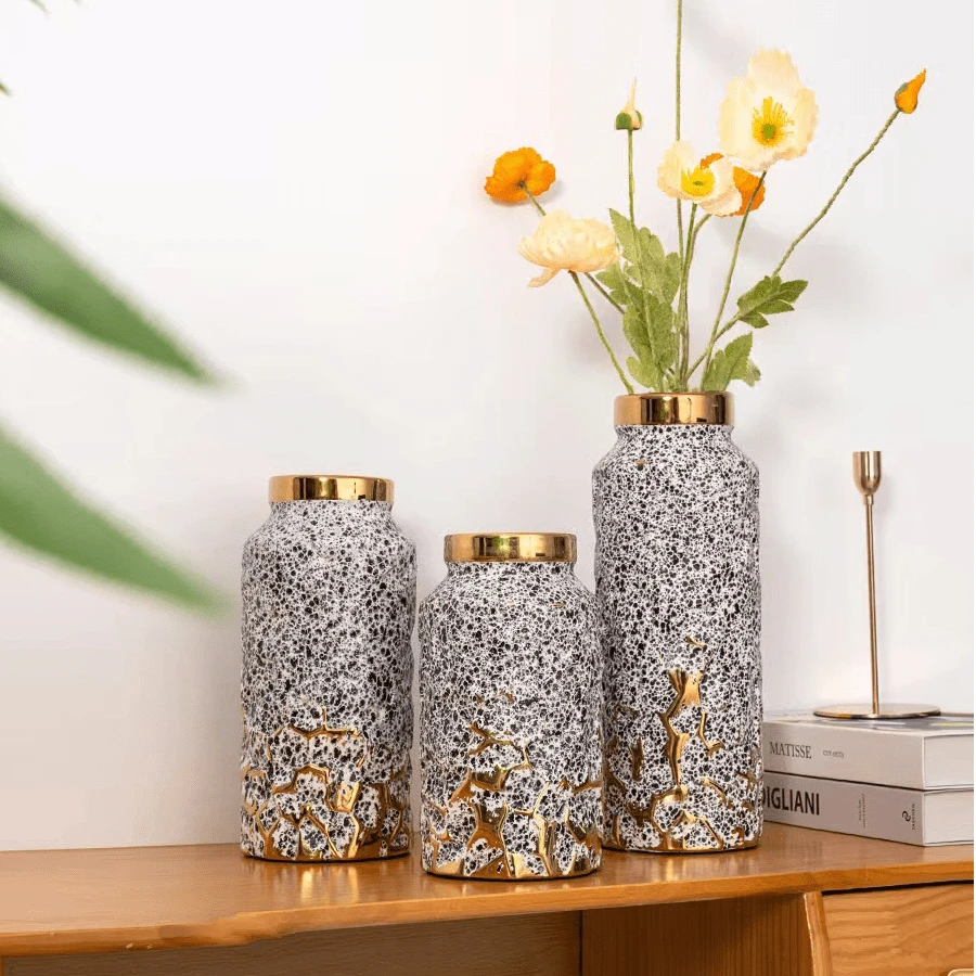 Nordic Style Ceramic Vase With Electroplated Finish, High-End Decorative Flower Vase For Living Room And Home, Suitable For Flower Arrangement - Multicolor - View 1