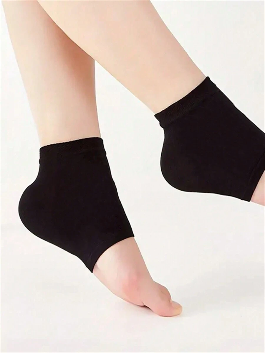 1 Pair Unisex Black Khaki Fabric Heel Protective Sleeves, Silicon Gel Crack Prevention Moisturizing Insoles For Foot Care And Shoe Protection