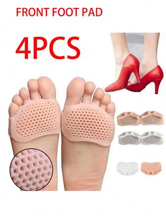 4 Pieces Of Silicone Front Foot Pad, Pain Resistant Insole, Women's Foot Protection, Anti Slip, Super Soft Half Size Front Foot Pad, High Heels, Anti Abrasion, Foot Dance, And Foot Protection Pad