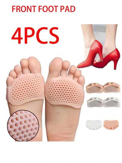 4 delar av silikon främre fotdyna, smärttålig innersula, fotskydd för kvinnor, antihalk, supermjuk halvstorlek främre fotdyna, höga klackar, antinötning, fotdans och fotskydd