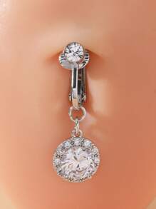 1pc 8mm Round Cubic Zirconia Faux Belly Button Ring With Clip For Women, Daily Wear - round - View 10
