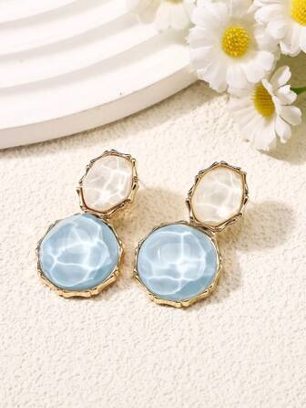 1pair Geometric Resin & Rhinestone Earrings