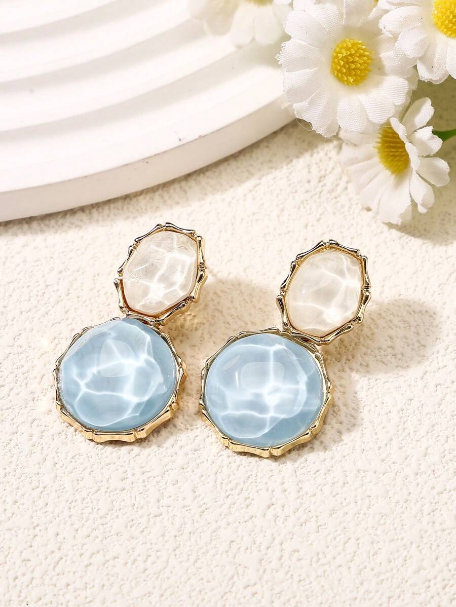 1pair Geometric Resin & Rhinestone Earrings - Baby Blue - View 1