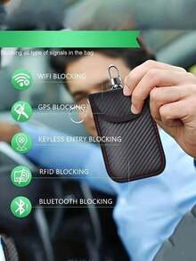 1PC Car Keys Bag Key Fob Protector Car Keys Pouch For Key Fob Car RFID Signal Blocking Key Fob Protector Double-Layers Of Shielding Carbon Fiber Material Anti-Theft Faraday Pouch Key Holder Key Case - Black - View 3