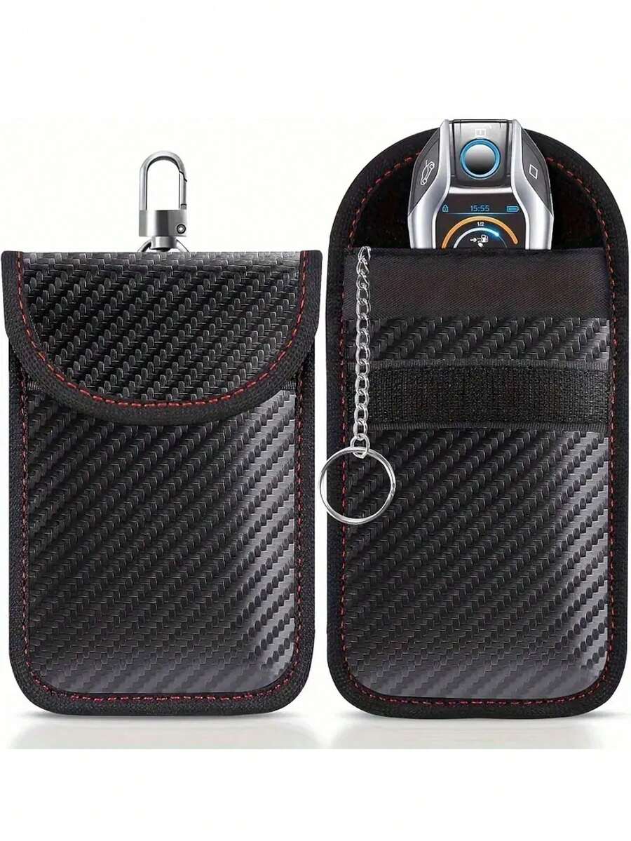1PC Car Keys Bag Key Fob Protector Car Keys Pouch For Key Fob Car RFID Signal Blocking Key Fob Protector Double-Layers Of Shielding Carbon Fiber Material Anti-Theft Faraday Pouch Key Holder Key Case - Black - View 1
