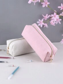 1/2 pièces Trousse à crayons en velours côtelé, organisateur de papeterie en velours côtelé de couleur unie à grande capacité, fournitures de rangement essentielles pour les étudiants.