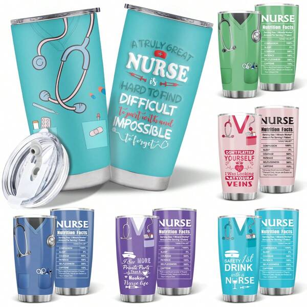 1 PEÇA Presente para Enfermeiras, Copo Térmico Isolado Tipo Garrafa com Tampa, Fatos Nutricionais de Enfermeira - Presente de Apreciação de Enfermeiras, 20 OZ (590ml)
