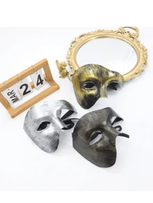 Black And Colorful Half Face Mask, Suitable For Venetian Party Performance Costume And Masquerade Dressing, Men's - Gold - View 3