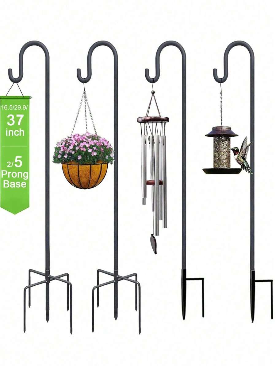 1pc Shepherd-Hooks Adjustable For Bird-Feeder Lantern Plant-Hook Garden-Stake - Plant Stand Hanger For Outdoor Flower Basket, Bird Feeder Hanger Weddings Decor(42cm/76cm/96cm/116cm) - Black - View 1