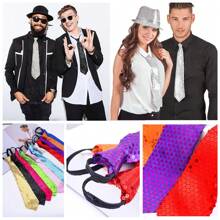 1pc Sequined Zipper Ties For Men, Glitter Sparkly Paillette Adjustable Pre-Tied Zip Necktie, Shinning Sequins Dance Party Magic Show Stage Performance Costume Tie