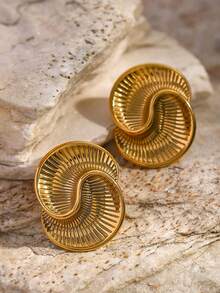 1對時尚不鏽鋼扭曲形狀女士耳環，優雅且個性化設計，具有魅力和奢華風格，適合妻子、朋友、母親、派對、訂婚、周年紀念、舞會、戶外活動、購物、日常穿著、婦女節、母親節、情人節、教師節、同志驕傲月等 - 金色 - 查看 7