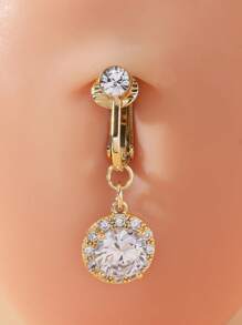 1pc 8mm Round Cubic Zirconia Faux Belly Button Ring With Clip For Women, Daily Wear - round - View 3