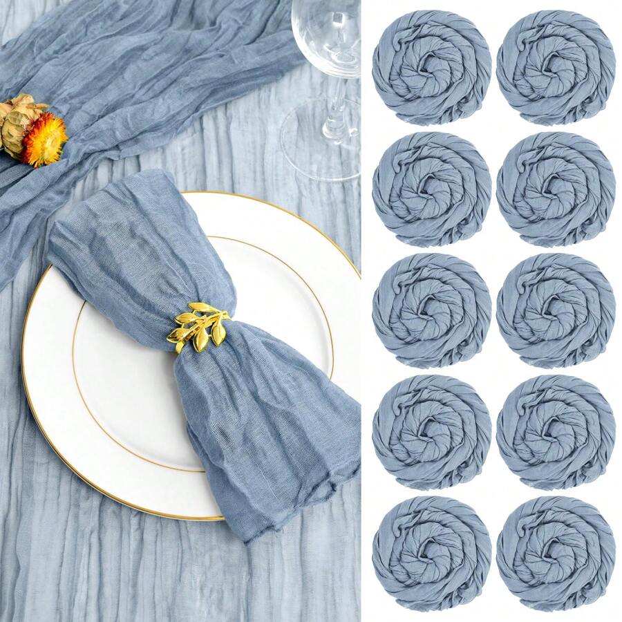 60 Pack Gauze Cheesecloth Napkins Wrinkled Table Napkins Soft Cotton Cloth Napkins Rustic Decorative Napkins For Weddings Party Dinner Table Everyday Use, 20 X 20 Inch - 霧霾藍 - 查看 1